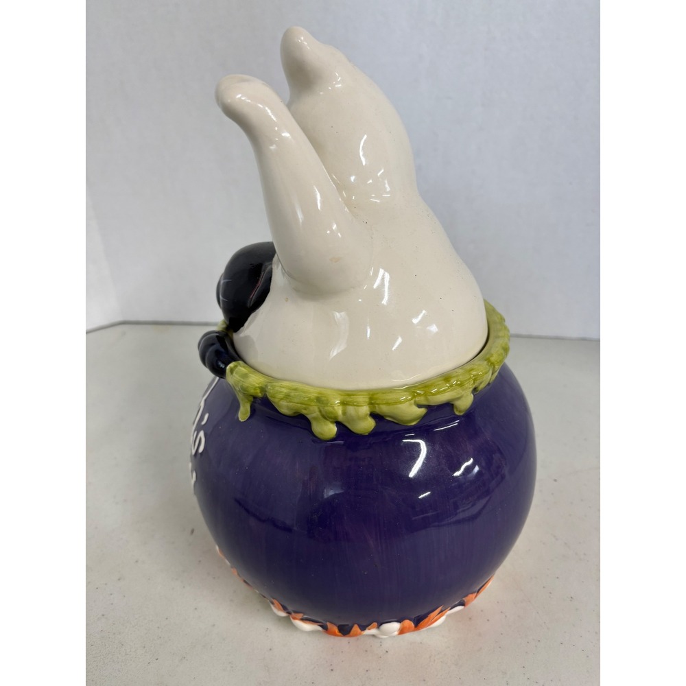 David's Cookies Halloween Ghost Black Cat Witch's Brew Cauldron Cookie Jar - Picture 3 of 7